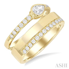 3/4 ctw Split Twin Row Bezel Set Pear and Round Cut Diamond Fashion Ring in 14K Yellow Gold